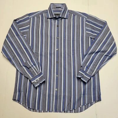 BULLOCK & JONES Striped Button Shirt Men's MEDIUM M Blue Gray CLASSIC FIT Cotton Foto 1 de 4