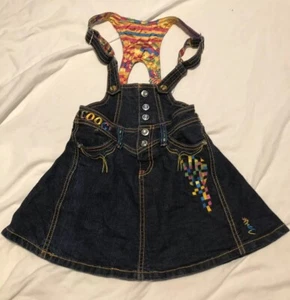 Sz 4 Little Girls Vtg Coogi Denim Bottoms Overalls With Skirt - Picture 1 of 7