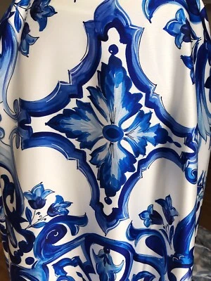 Hochwertige Majolika-Print Seide Satin Stoff Meterware von Mariotti Italien - Bild 1 von 4