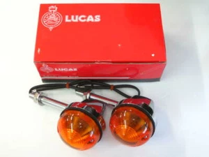 Genuine Lucas Turn Signal Set 54057553 short stem Blinker Triumph BSA 56606 - Picture 1 of 2