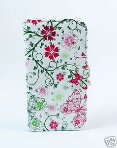 Samsung Galaxy S3 i9300 Case Flip Etui Tasche Blumen Schmetterlinge Strass bunt - Bild 1 von 1