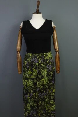 Vestido Stizzoli Negro/Verde Floral Línea A Seda Bodycon Sin Mangas Talla 42 Foto 1 de 4