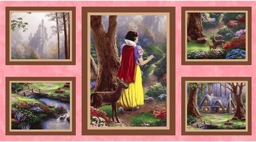 Disney Snow White Discovers the Cottage Pillow Panel Quilt Cotton fabric  - Image 1 of 1