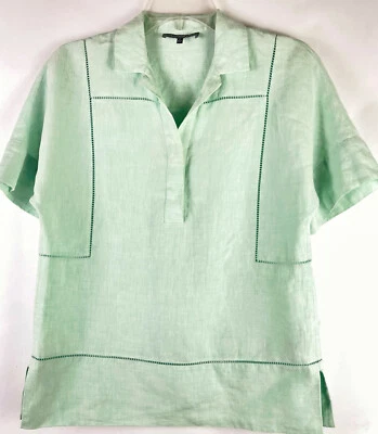 Lafayette 148 Mint Green Linen Top Crochet Detail Relaxed Fit Sz S or Petit - Image 1 of 4