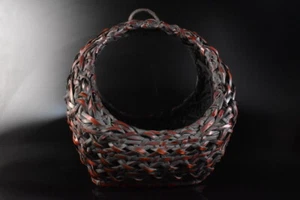 D4072: XF Japanese Wooden Wickerwork/Ajiro FLOWER BASKET flower vase/case - Picture 1 of 9