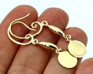 Genuine 9ct 9k 375 Yellow Gold 375 Earrings Disc Drop Hook Earrings - Free Post - Picture 1 of 21