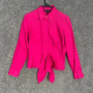 Lafayette 148 New York Linen Tie-Front Top Hot Pink Blouse Petite Size 4 - Picture 1 of 7