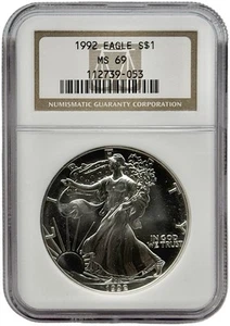 1992 1 oz American Silver Eagle NGC MS69 - Picture 1 of 2