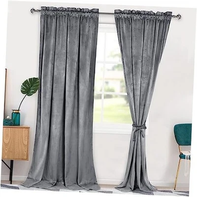 Бархатные шторы 96 дюймов затемнение тепловые 52 дюйма ширина x 96 дюймов длина (упаковка из 2) серые - Изображение 1 из 4