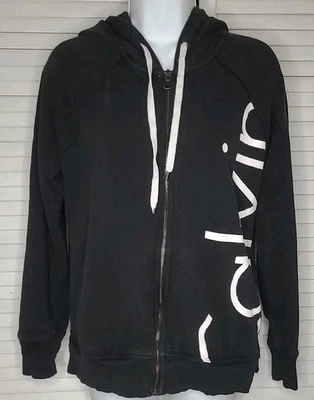 Calvin Klein Performance Black Zip-Up Hoodie w/ Front Logo Print Women's MED - Image 1 of 4