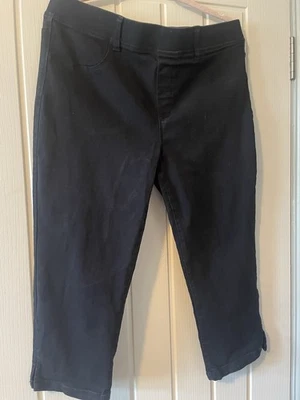 Ladies Size 16 Cropped Black Jeggings Slit Bottom Hem Stretch Cotton - Image 1 of 4