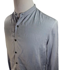 Giorgio Armani Shirt Button Up Long Sleeve Blue Mandarin Collar Mens Size 16.5 - Picture 1 of 7