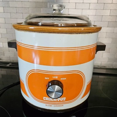 Vtg Rival 3.5 Qt Crock Pot Slow Cooker Stoneware # 3100/2 RARE Orange PARTS PROP - Image 1 of 4