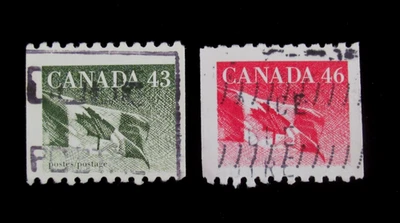 Canada Stamp Scott 1395 1397 Flag 43 Cent 46 Cent 1991 Pair Used - Image 1 of 2