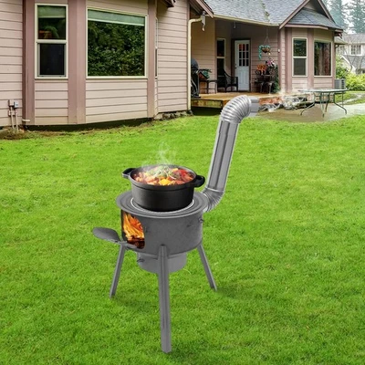 Trípode Estufa de Leña Portátil Acero Inoxidable Estufa de Camping Exterior Foto 1 de 4