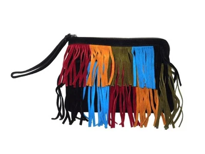 Patricia Nash Suede Fringe Cassini Wristlet Black Blue Red Green Brown Purse - Image 1 of 4