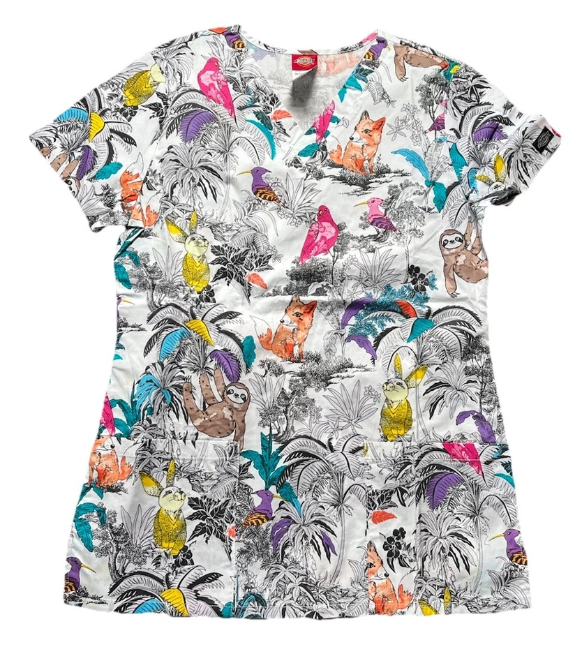 NWT Women’s Small Tropical Jungle Animal Print Dickies Scrub Top - Image 1 of 1