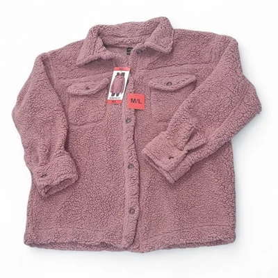 32 Heat NUEVO CON ETIQUETAS Rosa Vellón Chaqueta Abotonada Sherpa Forrada Camisa Chaqueta Mujer M/L Foto 1 de 4