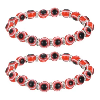 Pulseras turcas del mal de ojo de 8 mm, 2 piezas pulseras elásticas de buena suerte (rojo) Foto 1 de 4