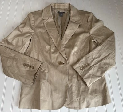 Ann Taylor 细条纹西装外套夹克女式 16 卡其色职业 — 第 1/3 张图片