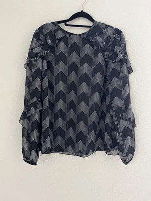 Blusa Ted Baker London Jardín Manga Volantes Metálica en Negro Talla 3 EE. UU. 8 NUEVA Foto 1 de 4