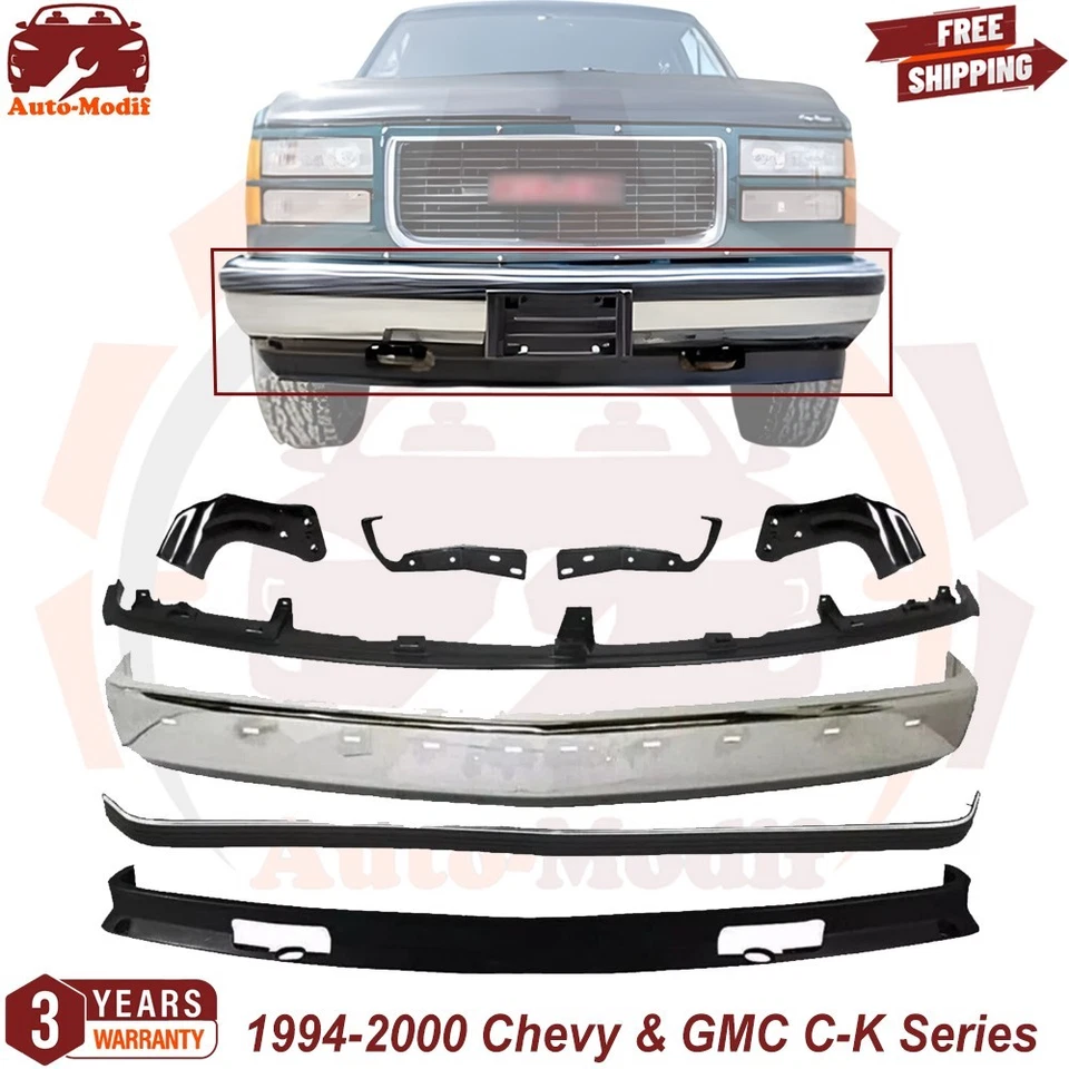 Front Bumper Chrome Kits & Molding & Brackets For 1994-00 Chevy & GMC C-K Series - Imagem 1 de 4