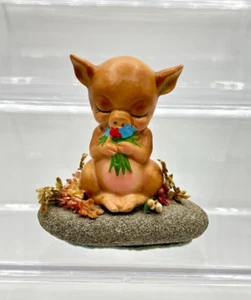 Ceramic Pig Smelling Flowers on Rock Stone Base - Picture 1 of 10