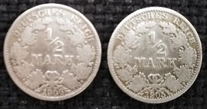 ALEMANIA 2 MONEDAS 1/2 MARK 1905-1906 - Picture 1 of 3