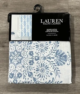 RALPH LAUREN Blue Medallion Flower SHOWER CURTAIN 100% Cotton Fabric New - Picture 1 of 6