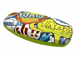 NEW Comic Wow Zap Multicolored Hard Metal Clamshell Eyeglasses Case Green Bottom - Picture 1 of 5