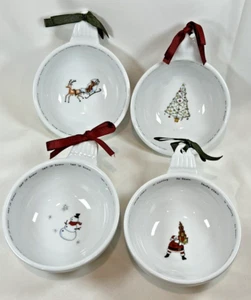 Pottery Barn HOLIDAY CHEER Set of 4 Ornament Shaped Ceramic Bowls SANTA Tree 4.5 - Picture 1 of 8