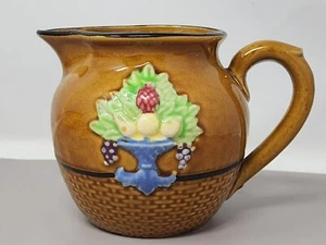 Vintage Japanese Ceramic Pitcher With Embossed Fruit Design & Handle - Picture 1 of 11