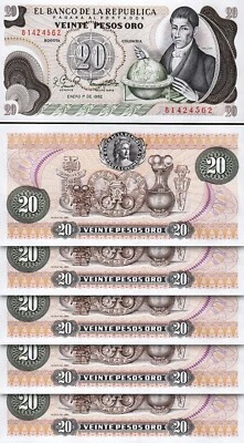 Colombia 20 Pesos 1982, UNC, 5 Pcs LOT, Consecutive, P-409d - Image 1 of 4