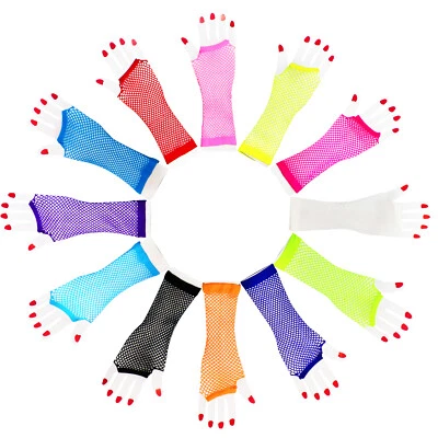 Novelty Place Fishnet Gloves Nylon Fingerless Diva Oversleeve Forearm Long 12PC - Image 1 of 4