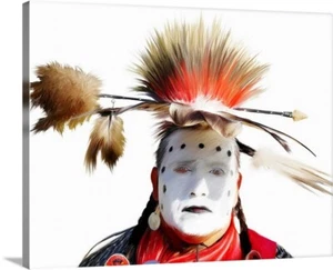 Native Indian Painted Face Warrior Stretched Canvas Wrap Print Vintage photo Art - Picture 1 of 1