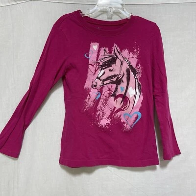Children's Place Girls Small 5 6 Shirt Top LS Pink Horse Graphic Equestrian - Image 1 of 4