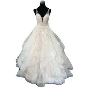 UK White/Ivory Champagne Sleeveless Ruffle Tulle A Line Wedding Dresses Siz 6-18 - Picture 1 of 2