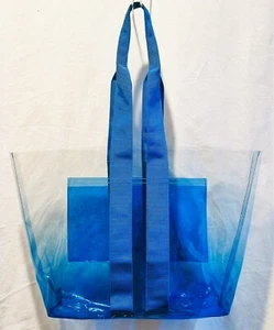 SAKS FIFTH AVENUE BLUE OMBRE CLEAR Beach Shopper Eco Tote Bag 17" x 11" x 4.5" - Picture 1 of 9