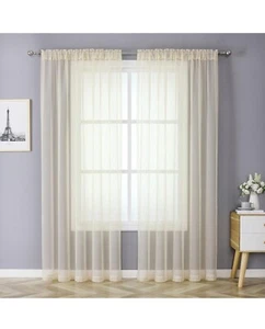 JUSPURBET 2 Pieces Window Sheer Curtains,Luxury Solid Semi Sheer Curtain Panel - Picture 1 of 8