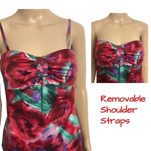 Ann Taylor LOFT Satin Top 4P NWT Red Floral Remov Shoulder Straps Side Zip Lined - Picture 1 of 12