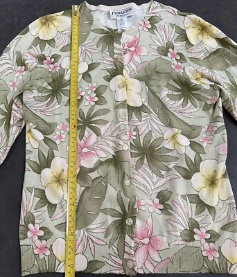 Pendleton Silk Cardigan Sweater Petite PM Floral Cream Green Pink Lightweight - Image 1 of 4