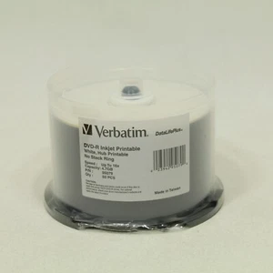 Verbatim DataLifePlus 50 Pack White Inkjet Hub Printable DVD R Discs 16x - Picture 1 of 3