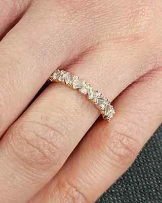 0.70 Ct Baguette and Round Cut Lab Grown Diamond Ring Women's Band 14k Rose Gold - Image 1 of 4