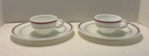 Pyrex Geschirr von Corning rote Streifen - zwei 9" Salatteller & zwei Tassen - Bild 1 von 17