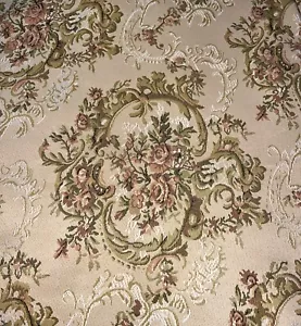 Green Pink Tan Floral Tapestry Upholstery Fabric 14' x 60" Furniture Curtains - Picture 1 of 1