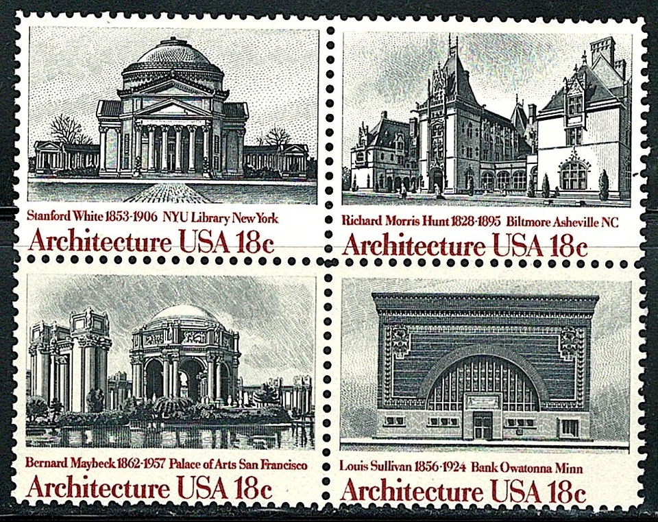 US Block of 4 American Architecture Series Scott# 1928-1931, (MNH) - Image 1 of 1