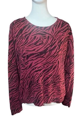Sudadera Pullover Sundry Mujer Roja Lavada a Piedra Animal Estampado Cebra, Talla 0 (XS) Foto 1 de 4