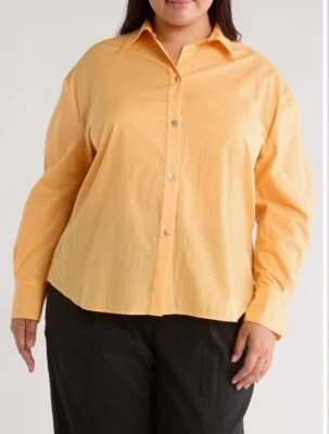 Blusa Vince Plus 3X Tangelo Esculpida Voile Botón Frontal Manga Larga Camisa $295 Foto 1 de 4
