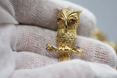 STERLING SILVER ANTIQUE ES BERNARD OWL  RUBY BROOCH 925 GOLD PLATED S49 - Image 1 of 4