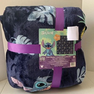 Disney Stitch Pineapple Guitar Soft Plush Dark Blue Blanket 90X90 Full Queen NEW - Image 1 of 4